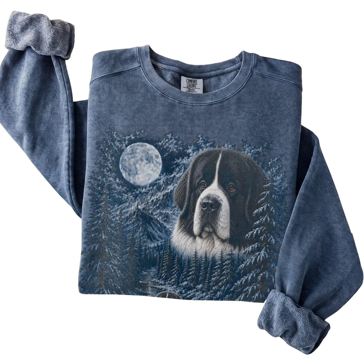 Newfie Forest Moon Sweatshirt in Denim