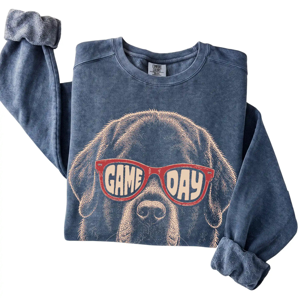 Denim Newfie Game Day Sunglasses sweatshirt, folded