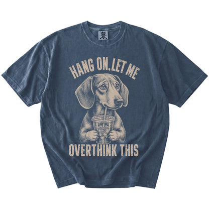 Denim Overthinking Dachshund T-Shirt laid flat