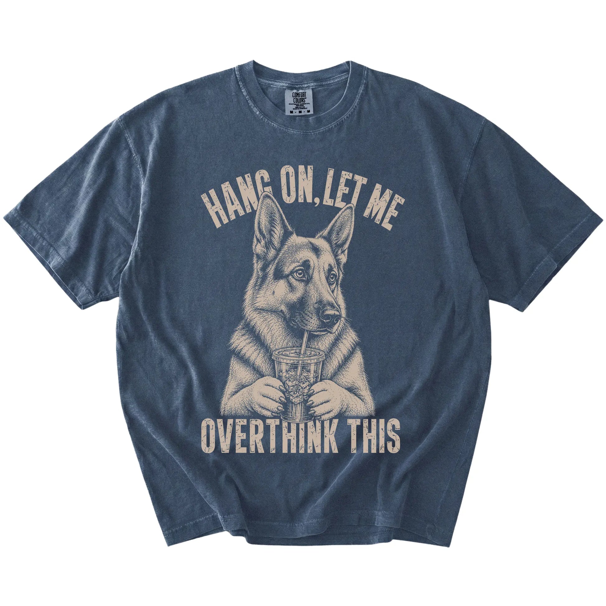Denim Overthinking German Shepherd T-Shirt laid flat