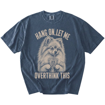 Denim Overthinking Pomeranian T-Shirt laid flat