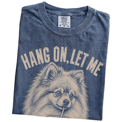Folded Denim Overthinking Pomeranian T-Shirt showing the graphic