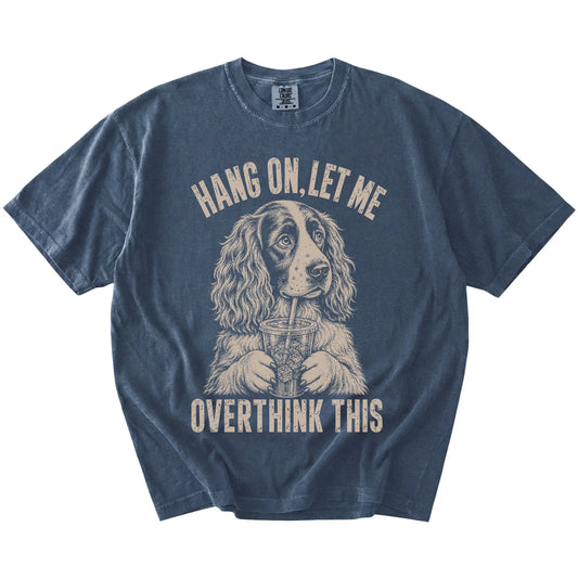 Denim Overthinking Springer Spaniel T-Shirt laid flat