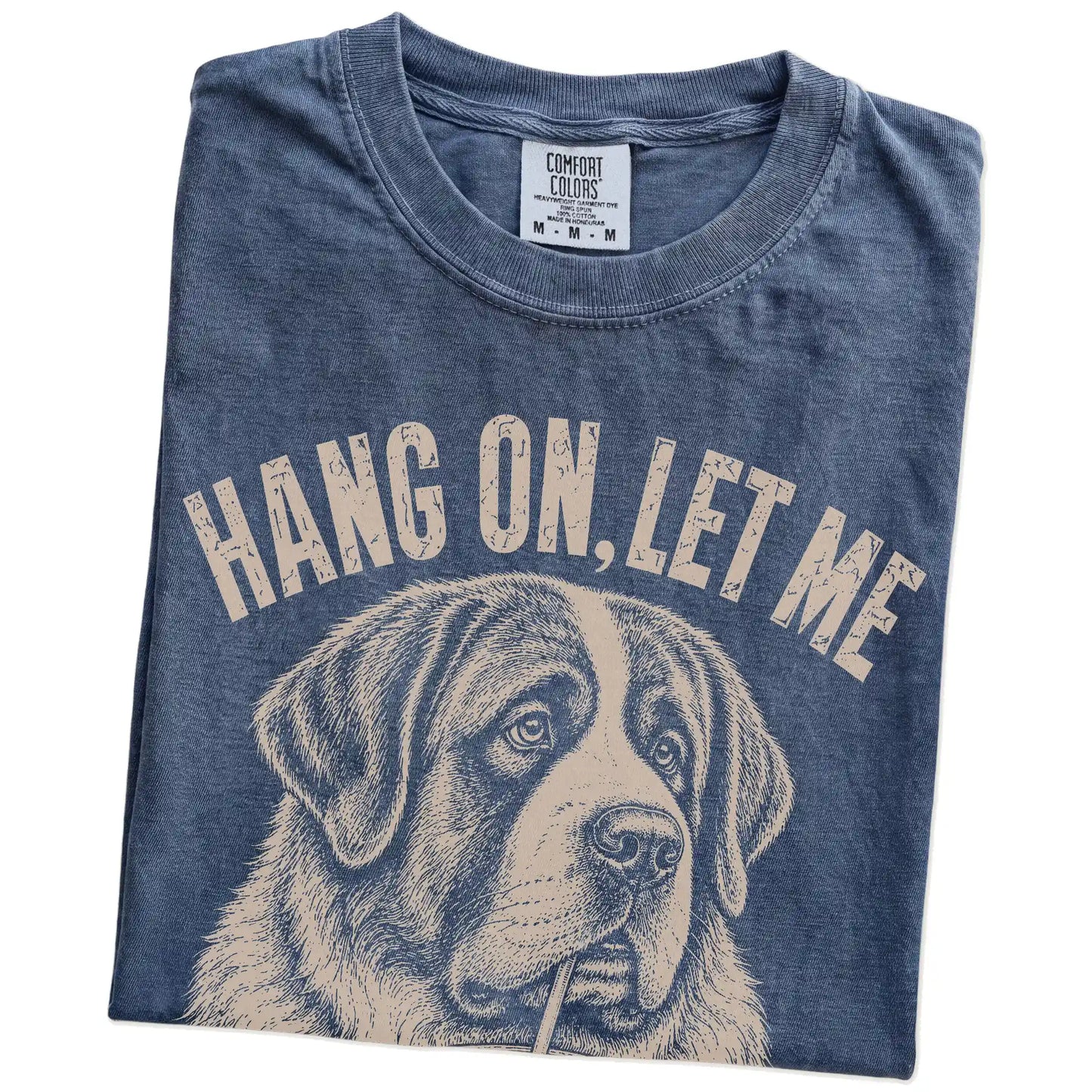 Folded Denim Overthinking St Bernard T-Shirt showing the graphic