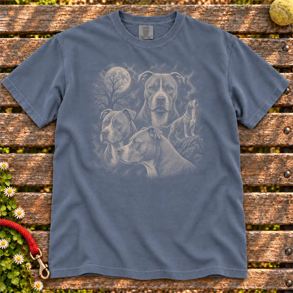Pitbull 90s Moon design on a Denim T-shirt shown flat