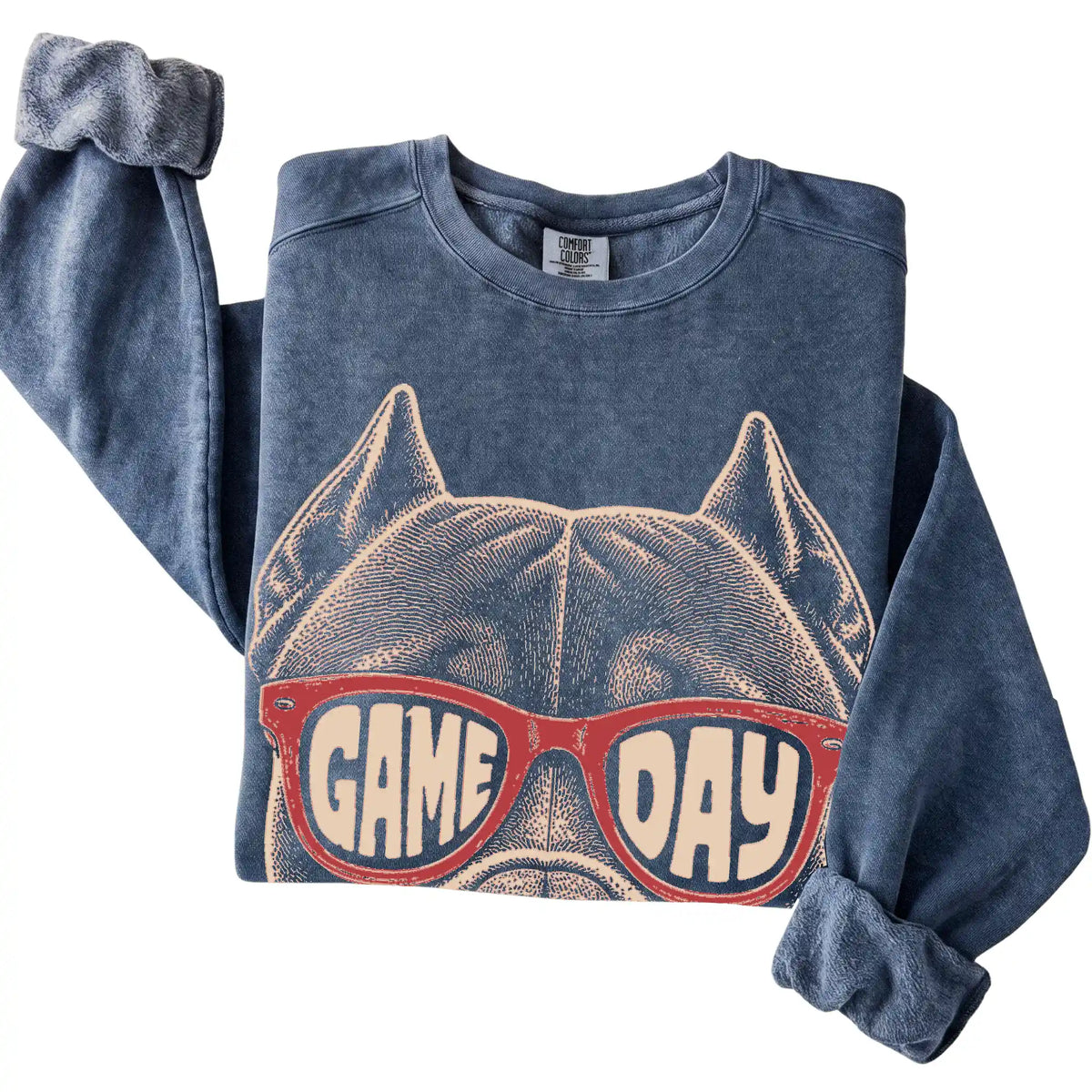 Denim Pitbull Game Day Sunglasses sweatshirt, folded