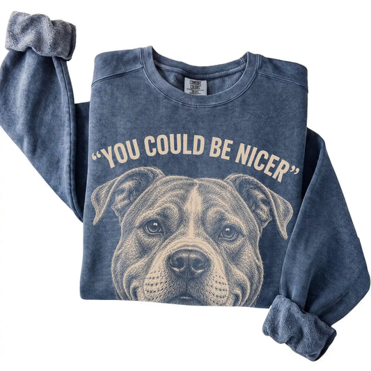 Close view of the Pitbull Guard Dog sweatshirt in Denim