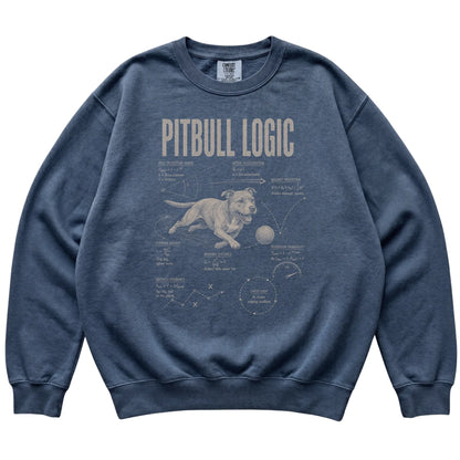 Denim Pitbull Logic sweatshirt laid flat