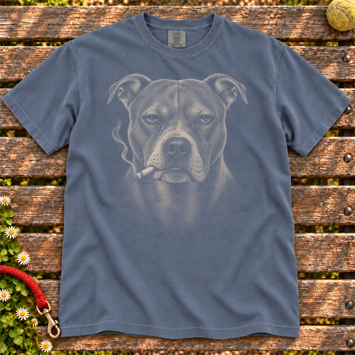 Pitbull smoking design on a Denim t-shirt