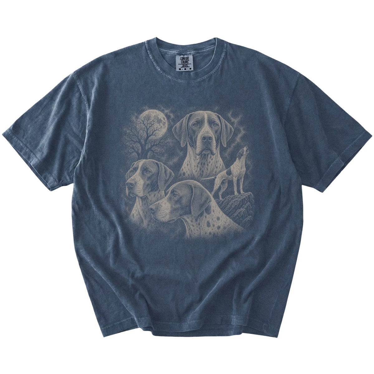 Vintage moon montage featuring Pointer on a Denim Comfort Colors® T-shirt