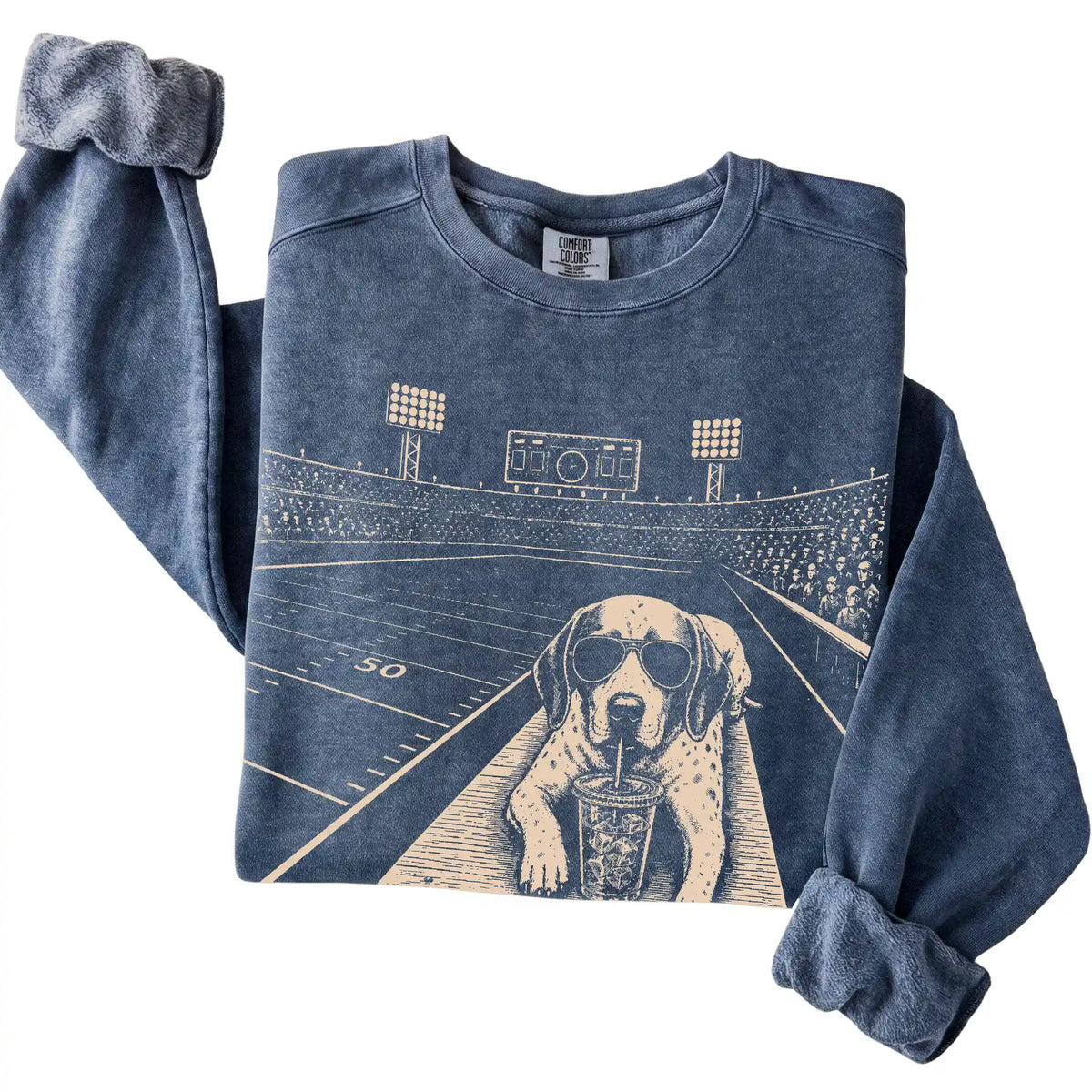 Denim Pointer Football Tailgate sweatshirt, folded