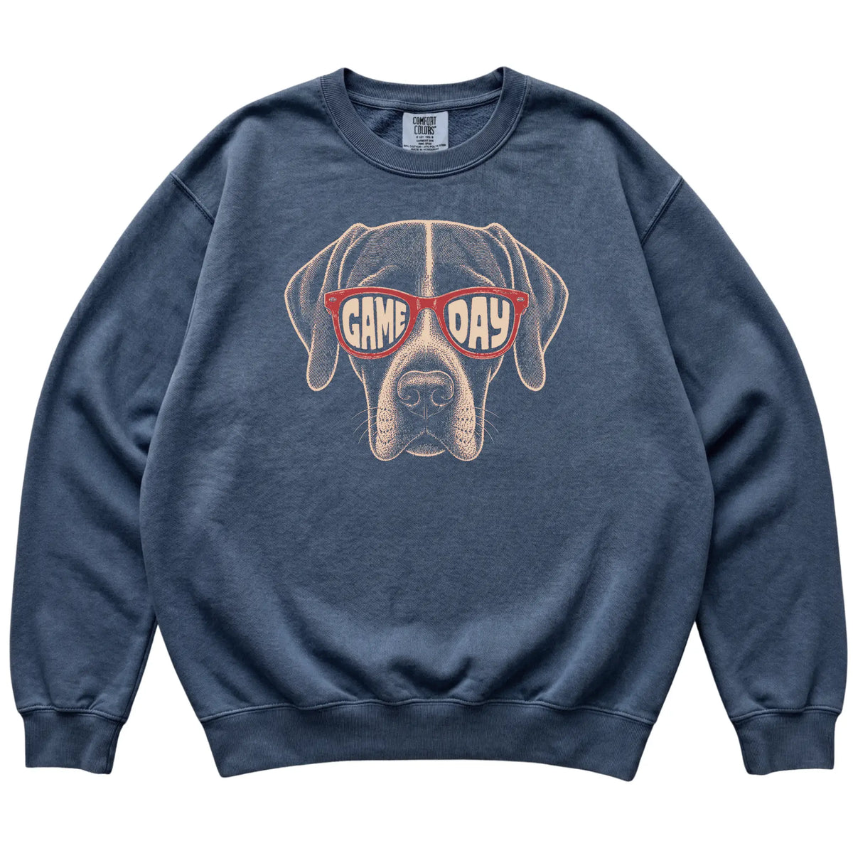 Denim Pointer Game Day Sunglasses sweatshirt, laid flat