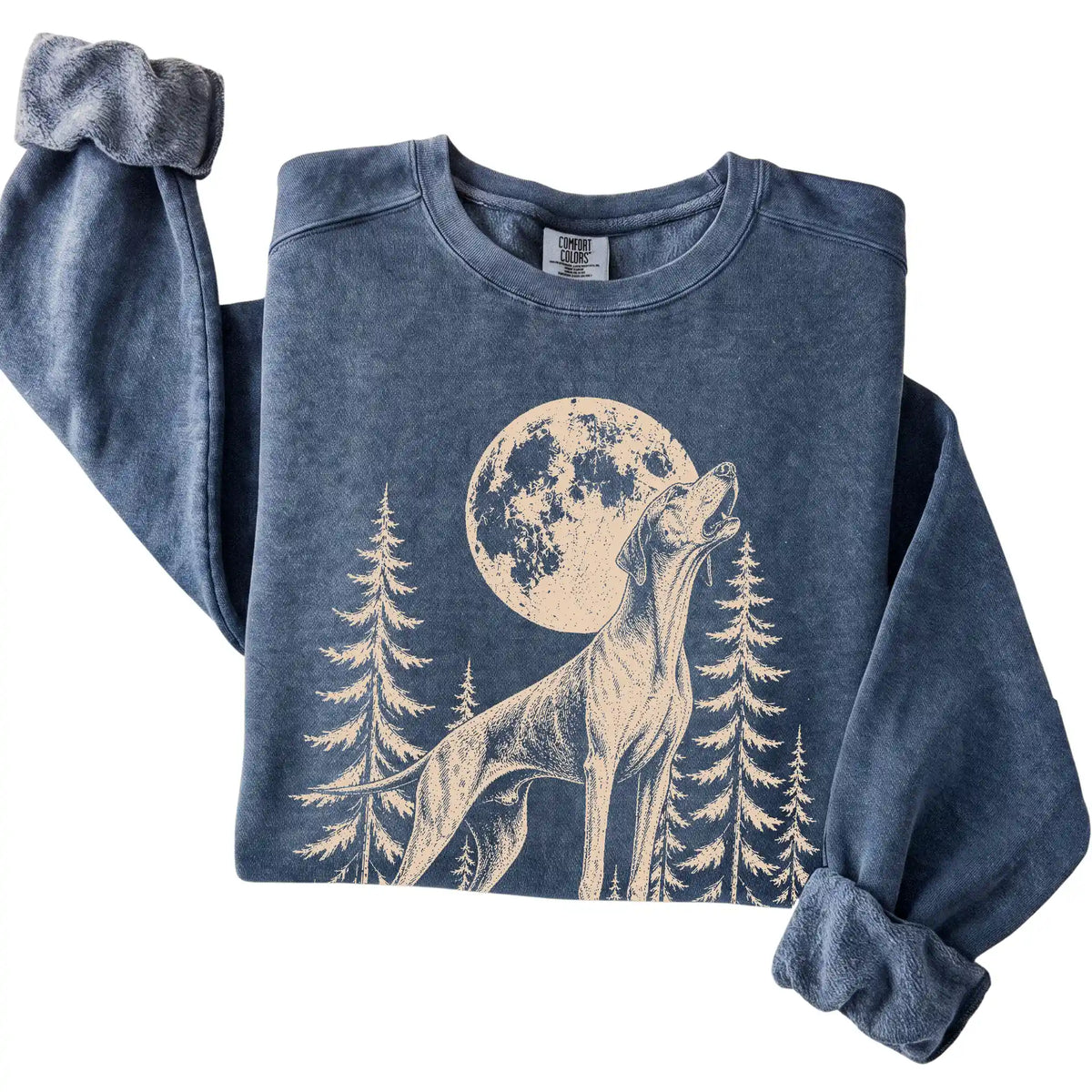 Pointer Howling at the Moon Comfort Colors sweatshirt in Denim
