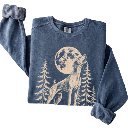 Pointer Howling at the Moon Comfort Colors sweatshirt in Denim