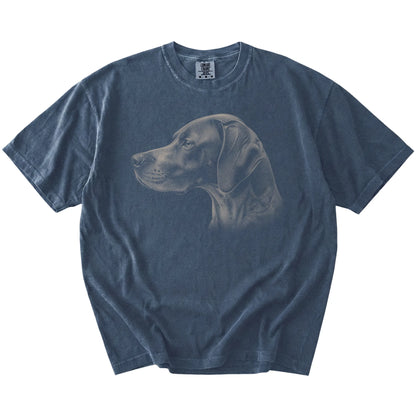 A detailed photographic portrait of a Pointer on a Denim Comfort Colors® T-shirt