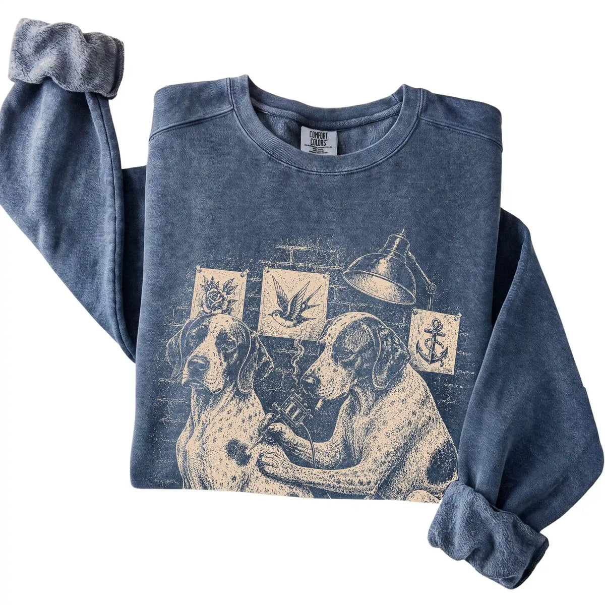 Denim Pointer Dog Tattoo Artist folded detail view