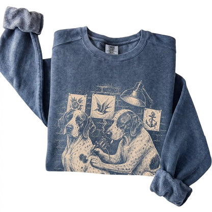 Denim Pointer Dog Tattoo Artist folded detail view