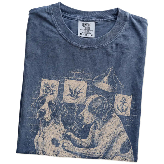 Folded Denim Pointer Tattoo t-shirt showing the graphic