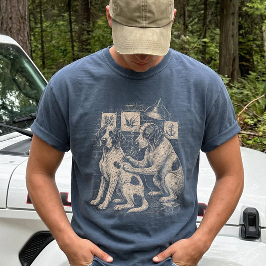 Person wearing a Denim Pointer Tattoo t-shirt