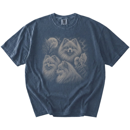 Vintage moon montage featuring Pomeranian on a Denim Comfort Colors® T-shirt