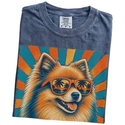 Retro Pomeranian Dad design on a Denim Comfort Colors T-shirt folded detail
