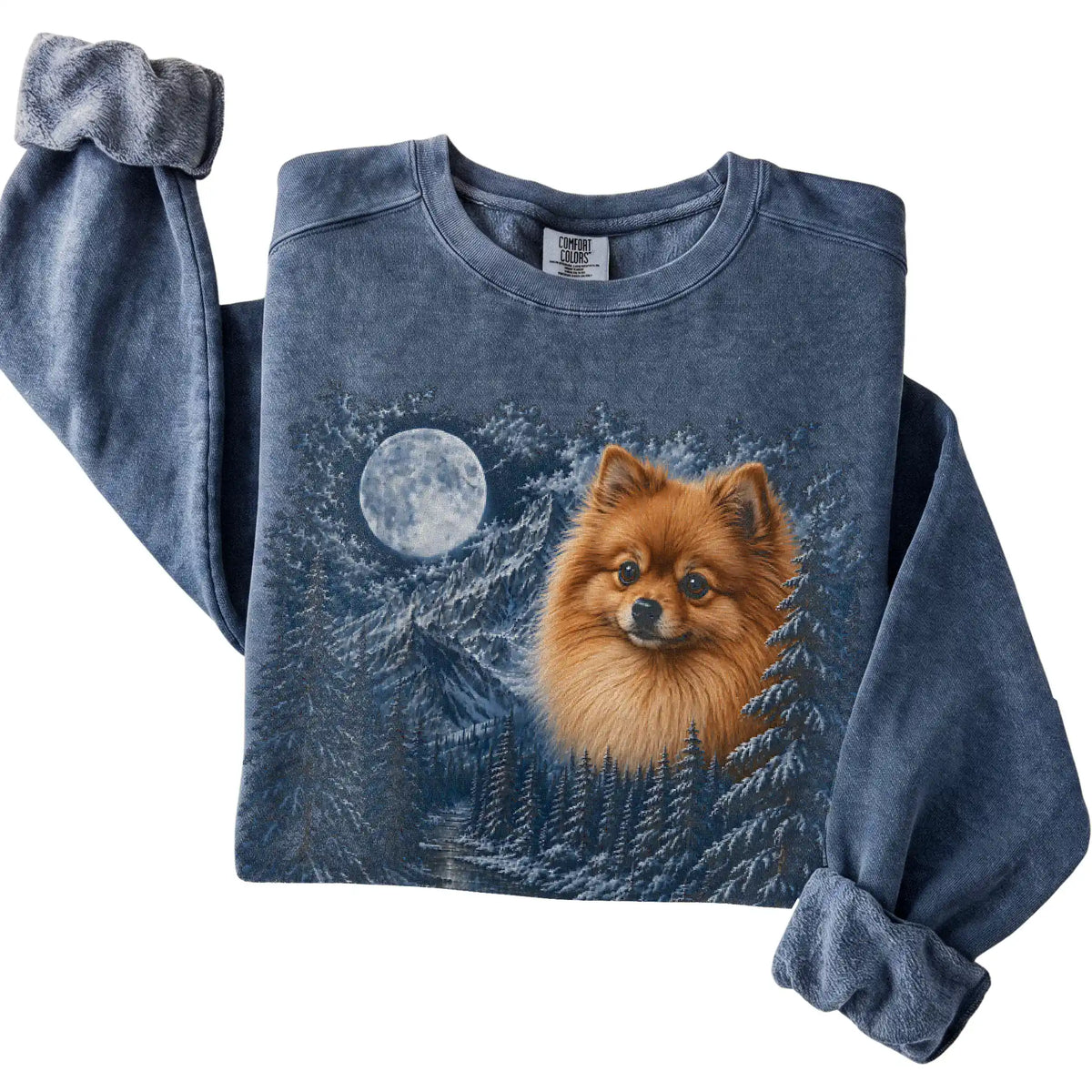 Pomeranian Forest Moon Sweatshirt in Denim