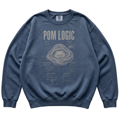 Denim Pomeranian Logic sweatshirt laid flat