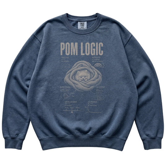 Denim Pomeranian Logic sweatshirt laid flat