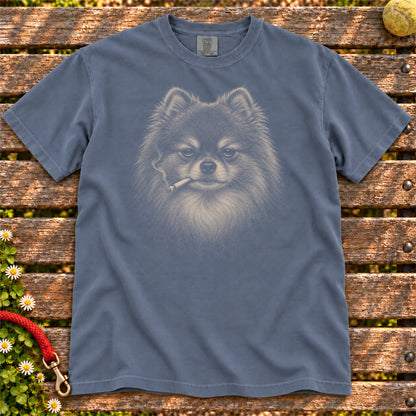 Pomeranian smoking design on a Denim t-shirt