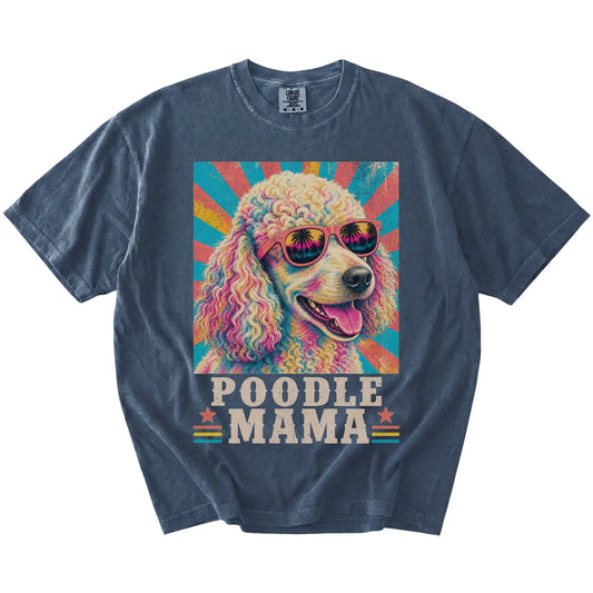 Retro Poodle Mama design on a Denim Comfort Colors T-shirt