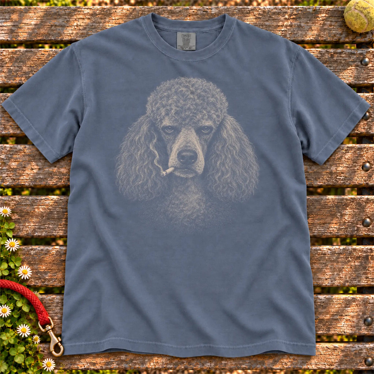 Poodle smoking design on a Denim t-shirt