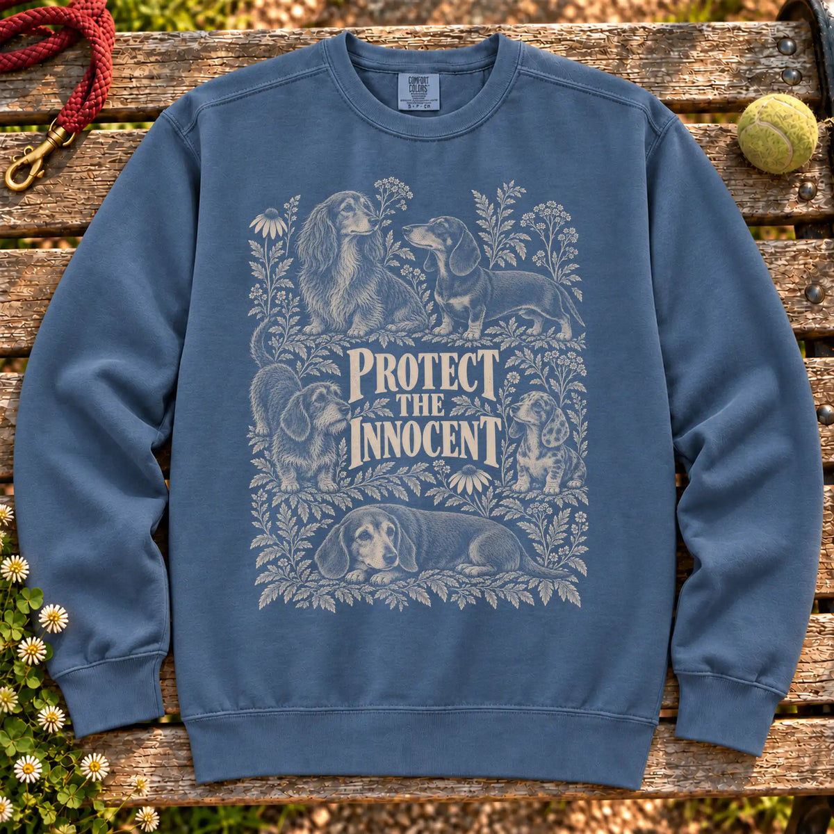 Protect the Innocent Dachshund design on a Denim sweatshirt
