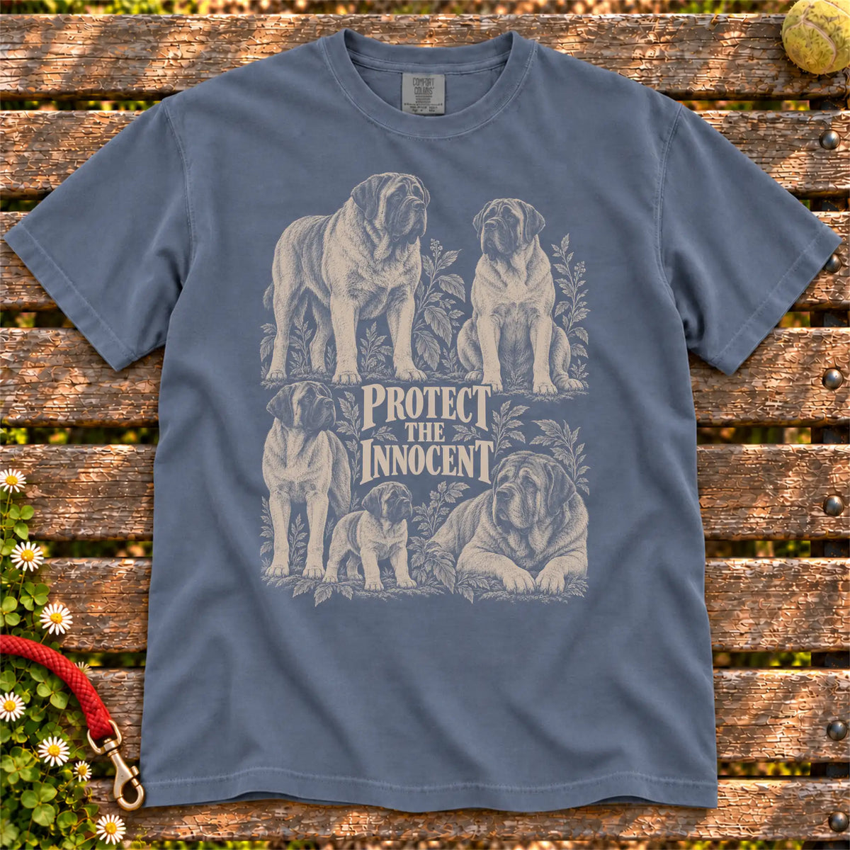 Protect the Innocent Mastiff design on a Denim T-shirt