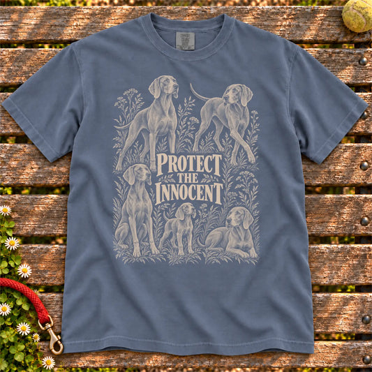 Protect the Innocent Weimaraner design on a Denim T-shirt