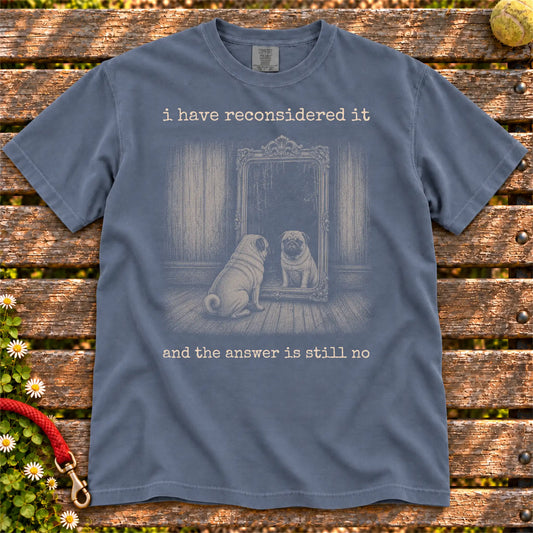 Antisocial Pug design on a Denim Comfort Colors T-shirt, shown flat