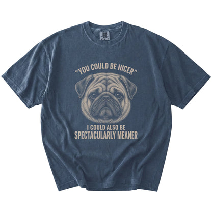 Pug Guard Dog T-Shirt in Denim — flat lay