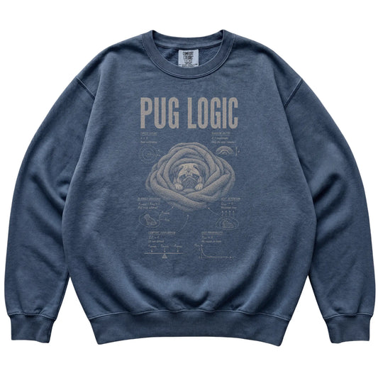 Denim Pug Logic T-Shirt laid flat
