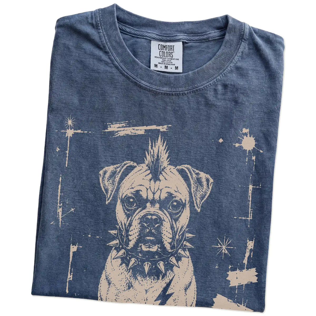 Folded Denim Punk Rock Boxer T-Shirt showing the graphic