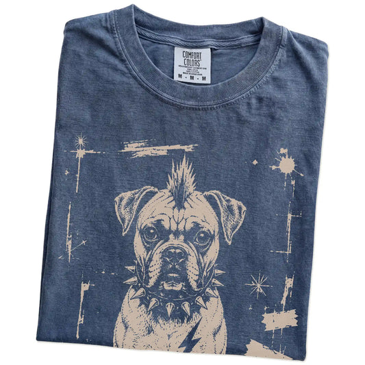 Folded Denim Punk Rock Boxer T-Shirt showing the graphic