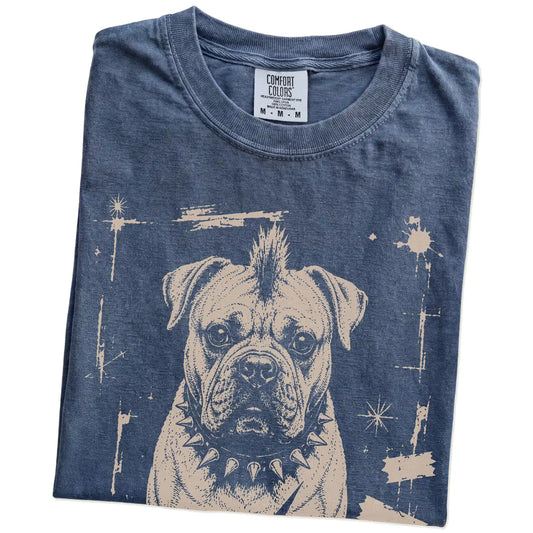 Folded Denim Punk Rock Cane Corso T-Shirt showing the graphic