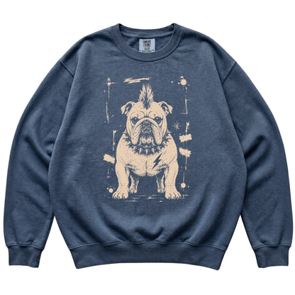 Denim Punk Rock English Bulldog Comfort Colors sweatshirt, flat view