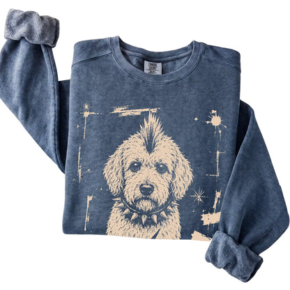 Denim Punk Rock Goldendoodle Comfort Colors sweatshirt, folded view