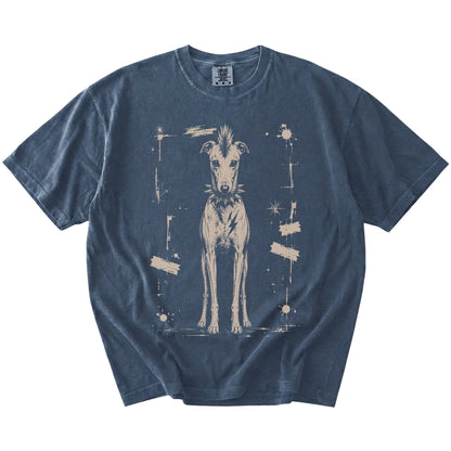 Denim Punk Rock Greyhound T-Shirt laid flat