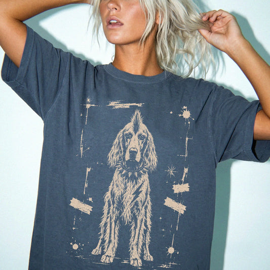 Woman wearing a Denim Punk Rock Irish Setter T-Shirt