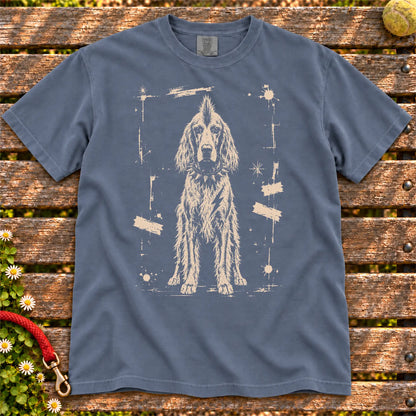 Irish Setter Punk Rock design on a Denim T-shirt shown flat