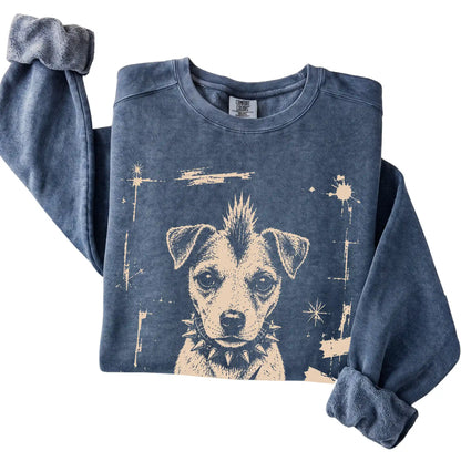 Denim Punk Rock Jack Russell Comfort Colors sweatshirt, folded view