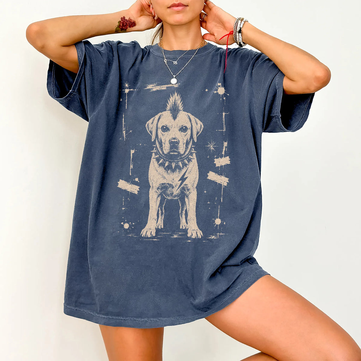 Woman wearing a Denim Punk Rock Labrador Retriever T-Shirt