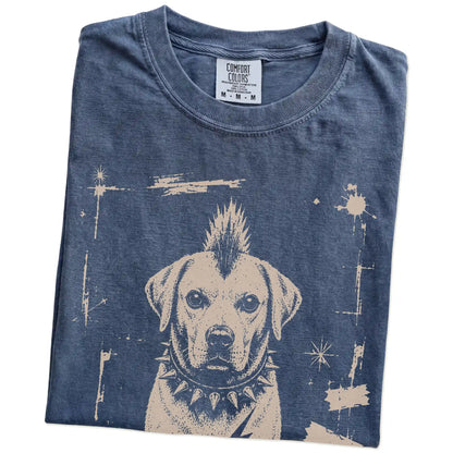 Folded Denim Punk Rock Labrador Retriever T-Shirt showing the graphic