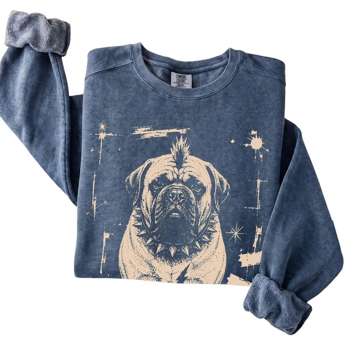 Denim Punk Rock Mastiff Comfort Colors sweatshirt, folded view