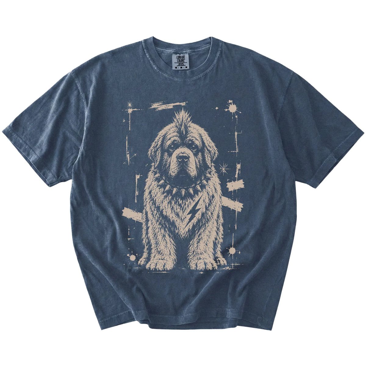 Denim Punk Rock Newfie T-Shirt laid flat